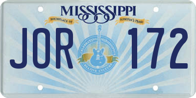 MS license plate JOR172