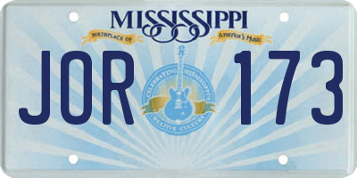 MS license plate JOR173