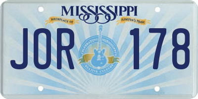 MS license plate JOR178