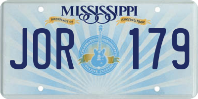 MS license plate JOR179