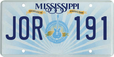 MS license plate JOR191