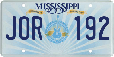 MS license plate JOR192
