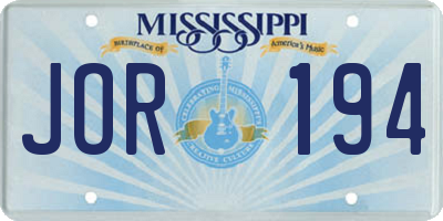 MS license plate JOR194