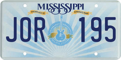 MS license plate JOR195