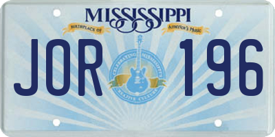 MS license plate JOR196