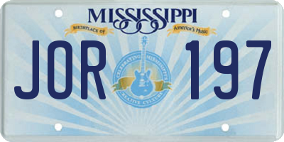 MS license plate JOR197