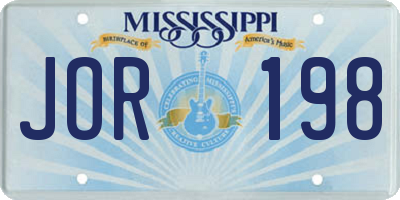 MS license plate JOR198