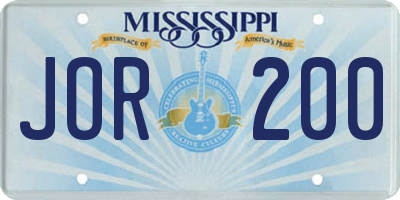 MS license plate JOR200