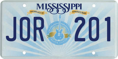 MS license plate JOR201