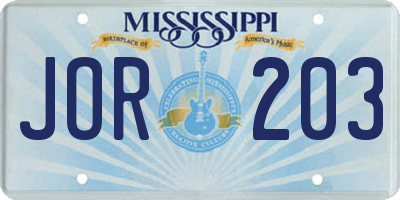 MS license plate JOR203