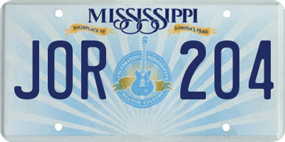 MS license plate JOR204