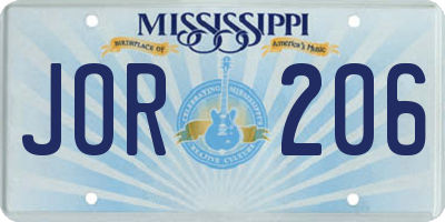 MS license plate JOR206