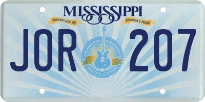 MS license plate JOR207
