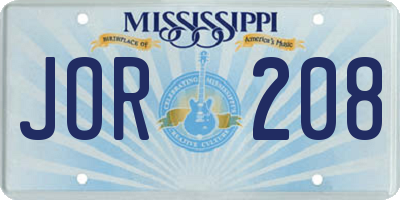 MS license plate JOR208