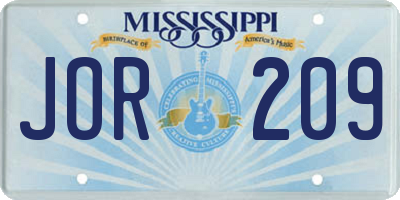 MS license plate JOR209