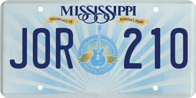 MS license plate JOR210