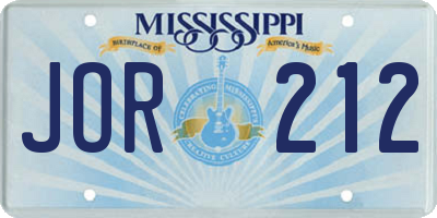 MS license plate JOR212
