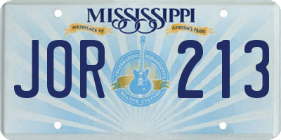 MS license plate JOR213