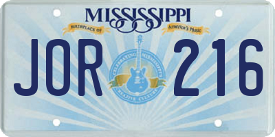 MS license plate JOR216