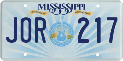 MS license plate JOR217