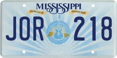 MS license plate JOR218