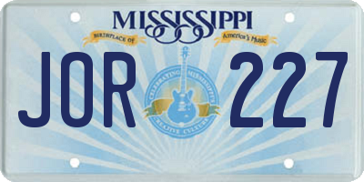 MS license plate JOR227