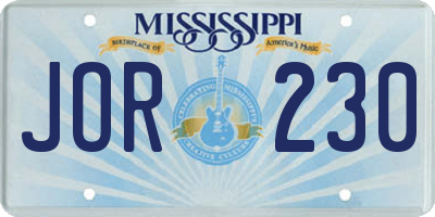 MS license plate JOR230
