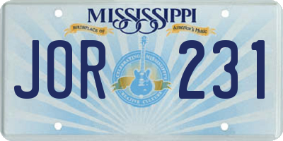 MS license plate JOR231