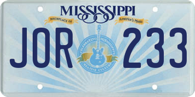 MS license plate JOR233