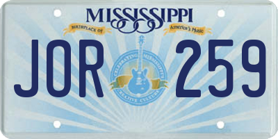MS license plate JOR259