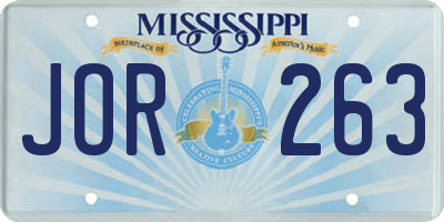MS license plate JOR263