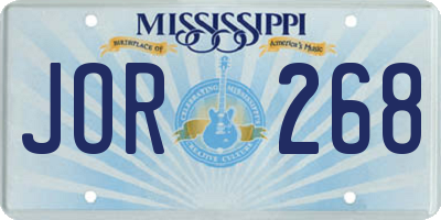 MS license plate JOR268