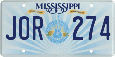 MS license plate JOR274
