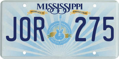 MS license plate JOR275