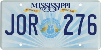 MS license plate JOR276