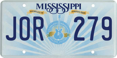 MS license plate JOR279