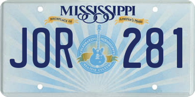 MS license plate JOR281