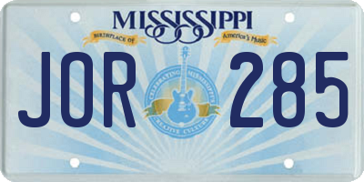 MS license plate JOR285