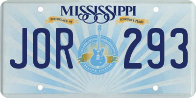 MS license plate JOR293