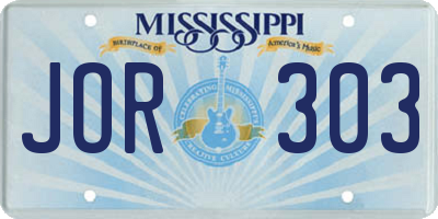 MS license plate JOR303