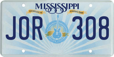 MS license plate JOR308