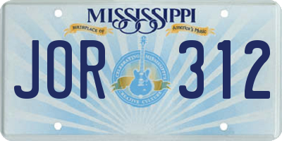 MS license plate JOR312