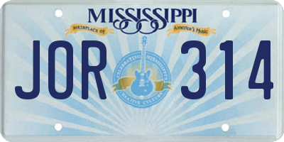 MS license plate JOR314