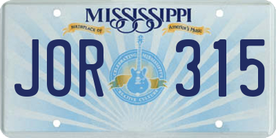MS license plate JOR315