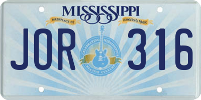 MS license plate JOR316