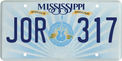 MS license plate JOR317