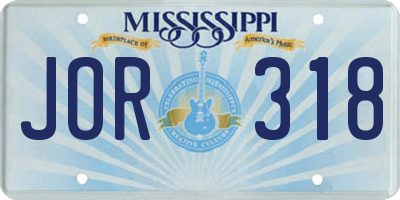 MS license plate JOR318