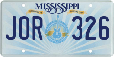 MS license plate JOR326