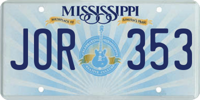 MS license plate JOR353