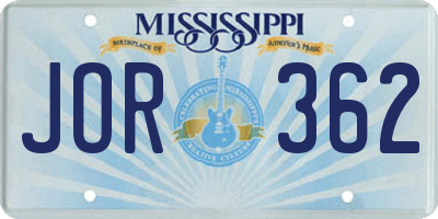 MS license plate JOR362